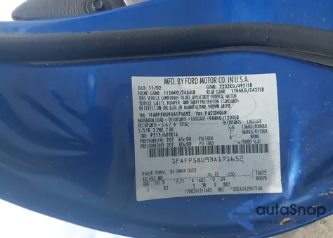 2003 Ford Taurus Se from USA, damaged, VIN 1FAFP58U93A171652